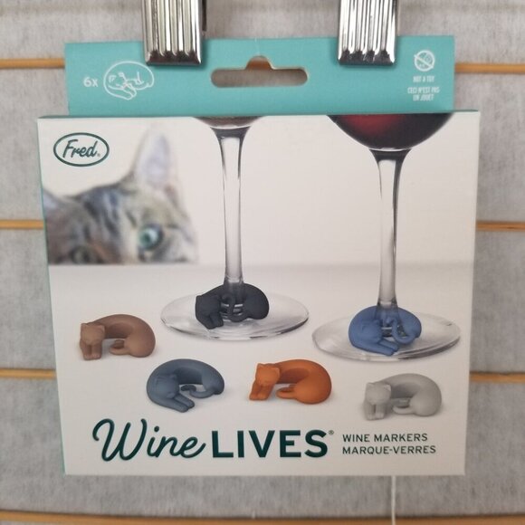 New In The Box 6 Pack Cat Wine Markers Wine Lives Charms - Picture 1 of 12